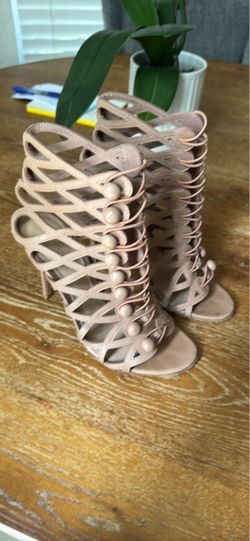 Gianvito Rossi Nude Leather Cage Gladiator Stiletto Sandals