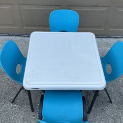 Lifetime Childrens Table and (4) Stacking Chair Combo - Almond/Glacier Blue -80499