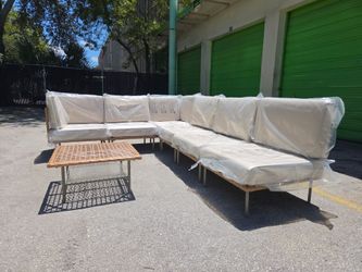 New and assembled large seven-piece modular outdoor patio set
