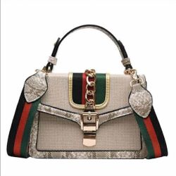 Stylish White and Gold Women's Bag Snake Pattern Skin Snake Gold Color Locker