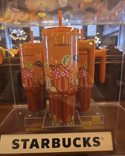 Disneyland  Starbucks 30oz Fall Mickey Pumpkin Spice Orange Tumbler New