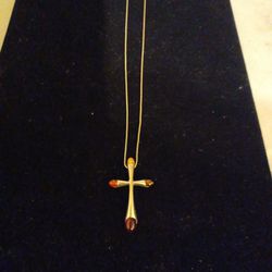 Sterling Silver Necklace with Sterling Silver Amber Cross Charm 