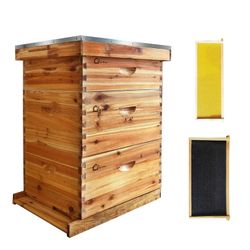 10-Frame Bee Hive Starter Kit for Beekeepers Dipped in 100% Beeswax Includes 2 Deep Box and 1 Medium Bee Box with Beehives Frames and Wax Foundations 