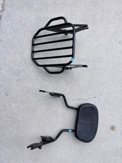 Harley Davidson, sissy bar, and luggage rack