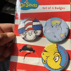 Dr. Seuss Cat In The Hat One Fish Two Fish Storybook Pins Buttons 3 Badges