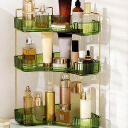 Weidace Corner Bathroom Counter Organizer Bathroom Countertop Shelf Makeup Organizer For Vanity Perfume Tray For Corner Storage (3 Tiers, Green)