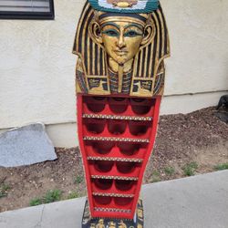 RARE KING TUT SARCOPHAGUS CABINET WINE RACK STATUE DISPLAY 4 FT EGYPTIAN GOLD FIGURE 