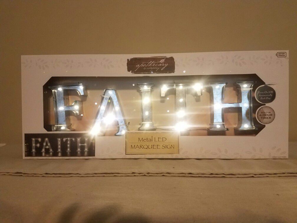 NEW 4.5" H galvanized metal LED FAITH marquee sign battery operated with timer
