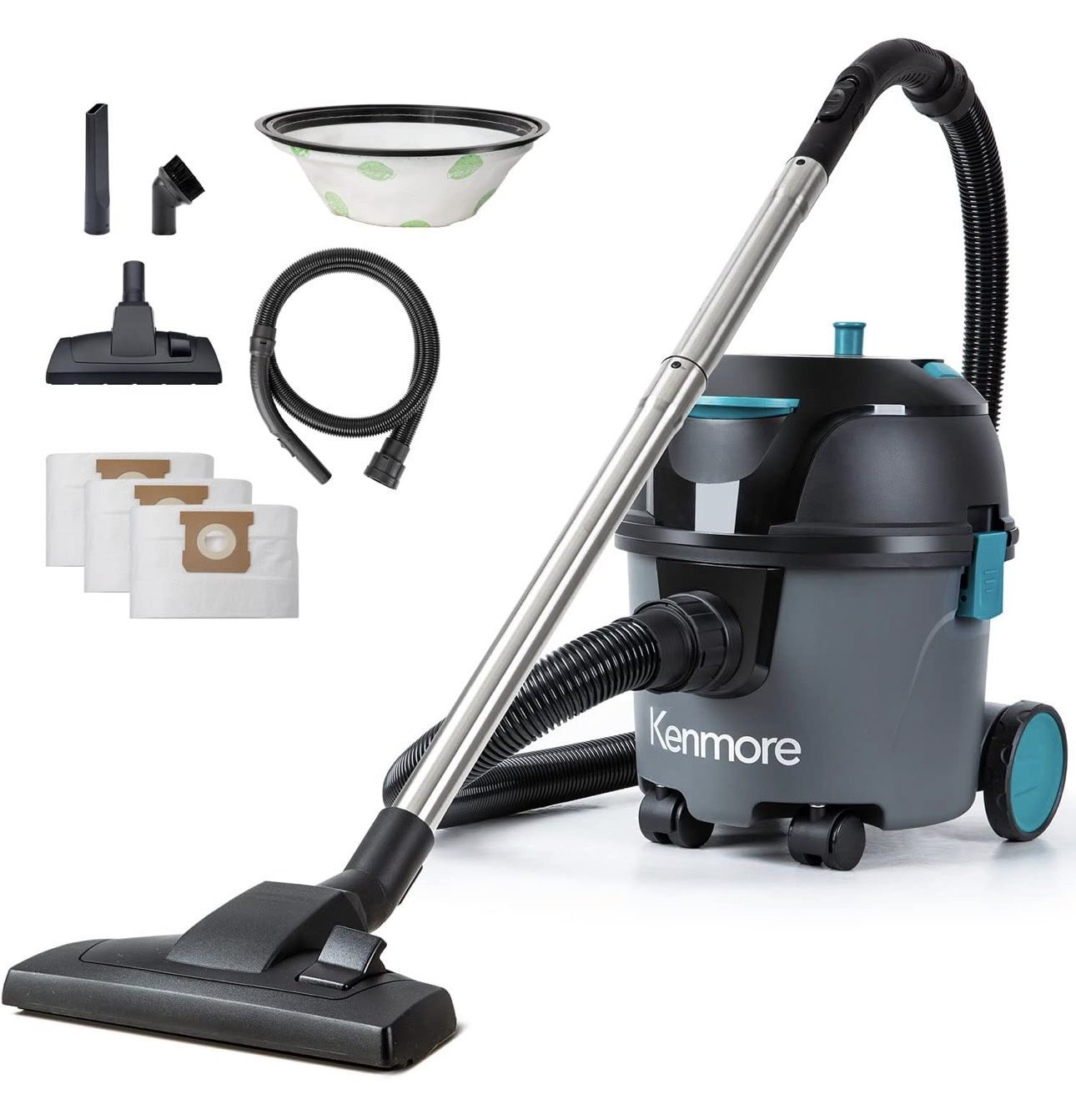 Kenmore KW3010 Bagged Canister Vacuum 3 Gallon Lightweight Cleaner High Efficient with 3 Cleaning Tools & Washable Filter for Household, Hard Floor, C