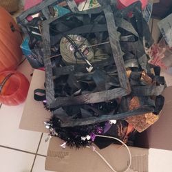 Box full of Halloween decoration.