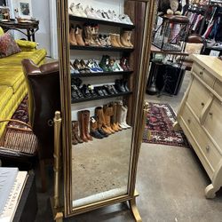 Hollywood Regency Gold Bamboo Framed Floor Mirror CTNWWN