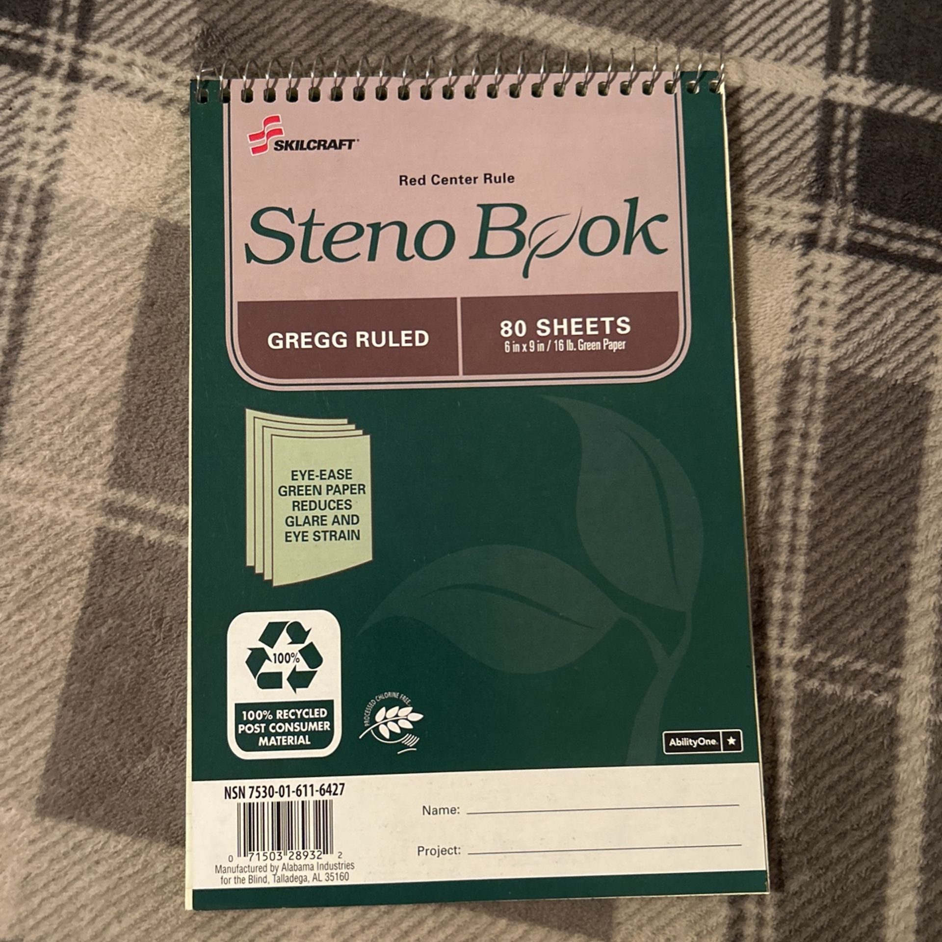 Steno Book Eye-Ease Green Paper Reduces Glare, 80 Sheets