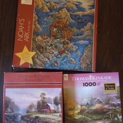 Lot Of 3 Jigsaw Puzzles Kinkade 