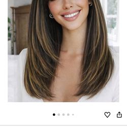 Beginner Friendly Wigs Blonde Highlight Wig with Bangs for Women, Middle Length NaturalLayered Straight Wig for Daily Party and Beginner Friendly