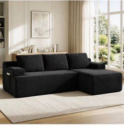 Black Corduroy Sectional Sofa with Chaise