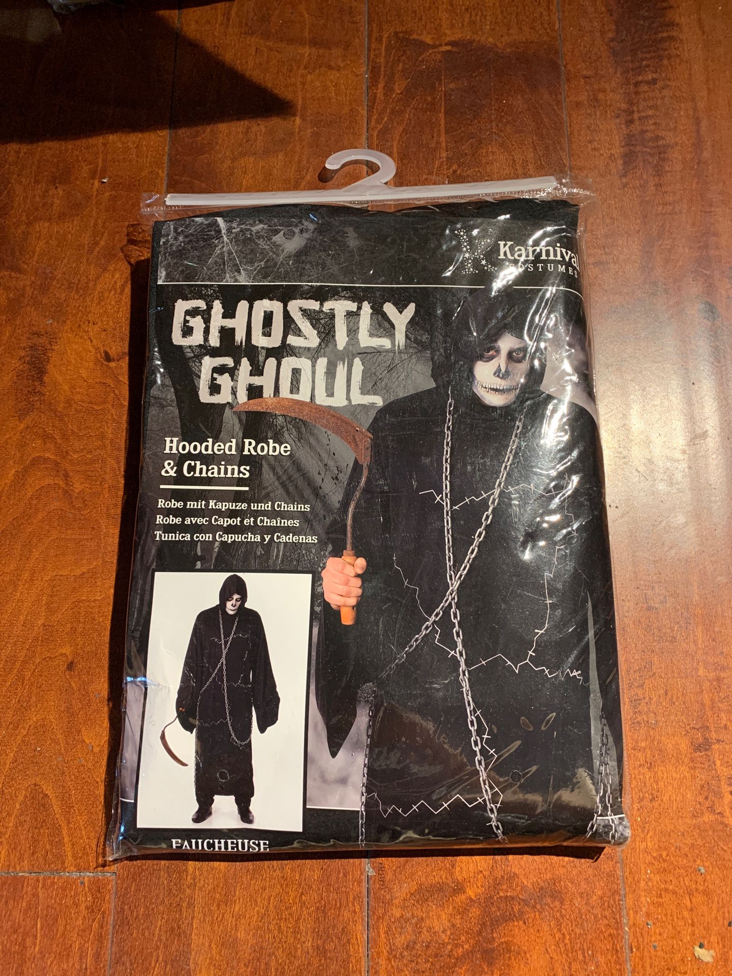 Ghostly Ghoul Hooded Robe Chains Zombie Grim Reaper Halloween Costume L