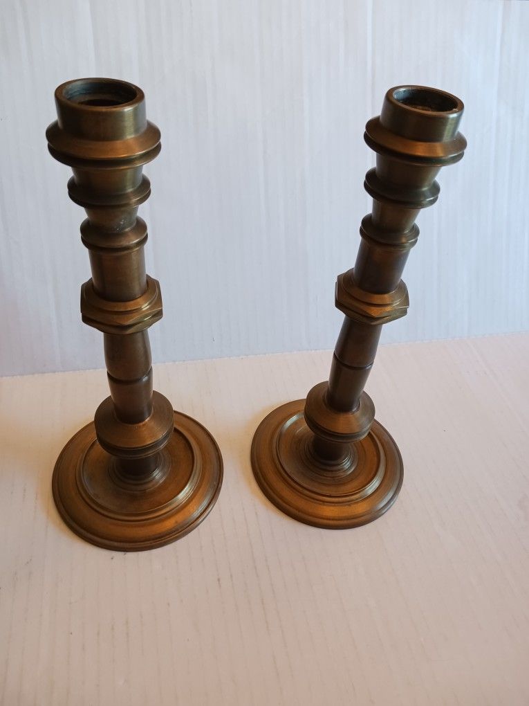 Candlestick Holders - Vintage Brass 11 Inches Tall - Set Of 2
