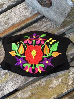 Artisanal Red Flower Face Mask