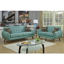 Brand new sky blue or ash black sofa + loveseat