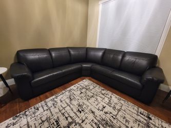 Genuine Sectional Leather Sofa with Pillows