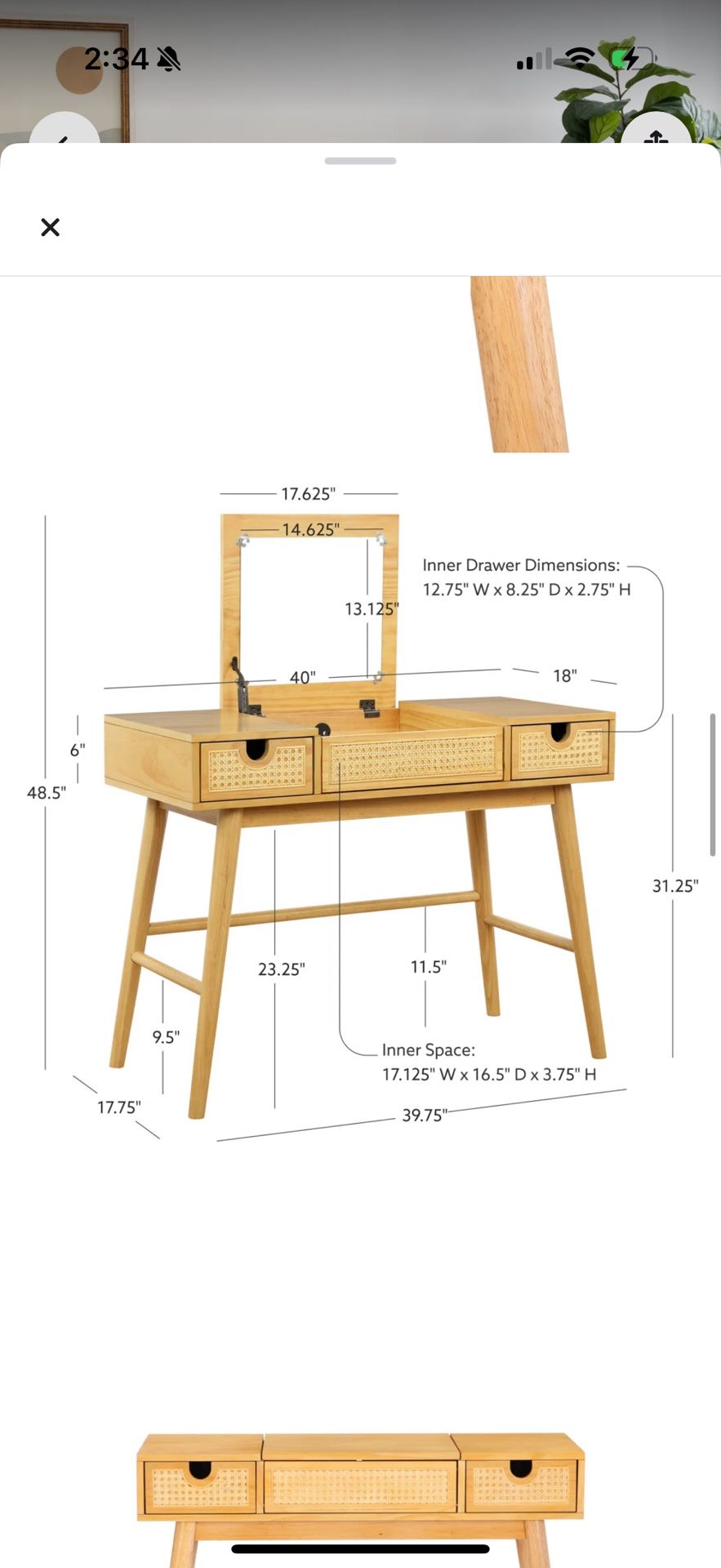Mid century modern vanity desk with mirror