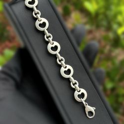 Jewelry .925 solid sterling silver Tiffany & Co Open Heart Circle Link Sterling Bracelet 7.00” 14.00mm