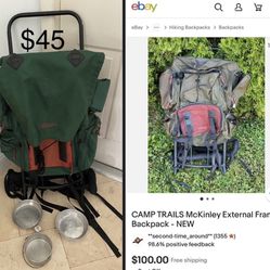$45 Camp Trails McKinley Large Traveling Backpack with portable pots