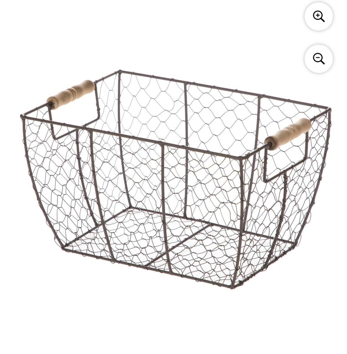 Mainstays Decorative Brown Chicken Wire Basket with Wood Handles. 12.2x8x7.28