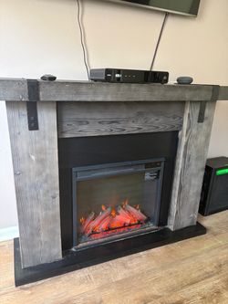 Rustic fireplace with remote