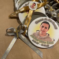 Memorial Memorabilia Memory Ribbons , Pin Back Buttons Custom Made