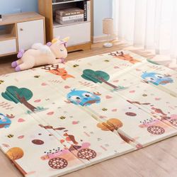 Foldable Baby Play Mat, Extra Large Waterproof Activity Playmats for Babies, Toddlers, Infants, Double-Sided Patterns, Eco-Friendly Materials, for Cra