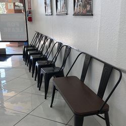 Metal And Wood Bench And Chairs 