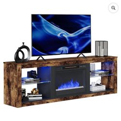 Bestier 70-Inch TV Stand with Fireplace for TVs up to 80", LED Entertainment Center with Multimedia Console Table and 23" Electric Fireplace for Livin