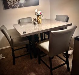 Marble Top Counter Height Dining Table Set