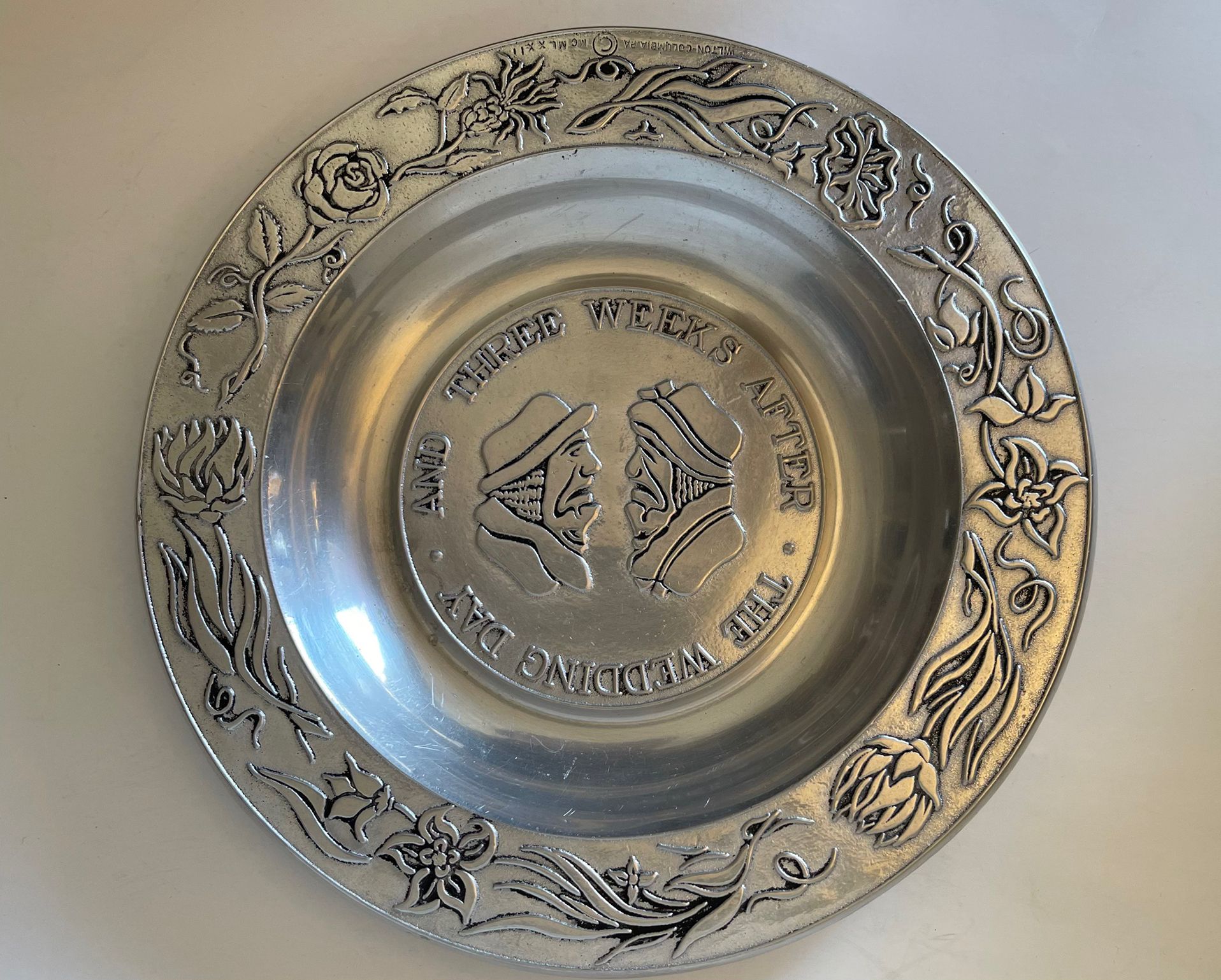 Vintage Wilton Columbia Pa. Pewter Before/After Wedding plate RWP