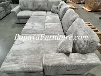NEW LARGE U Shape Sectional Sofa and Storage Chaise with Pullout Sleeper Bed Light Grey Lounge Set Ashley Style Discount Couch BIG Clearance SALE