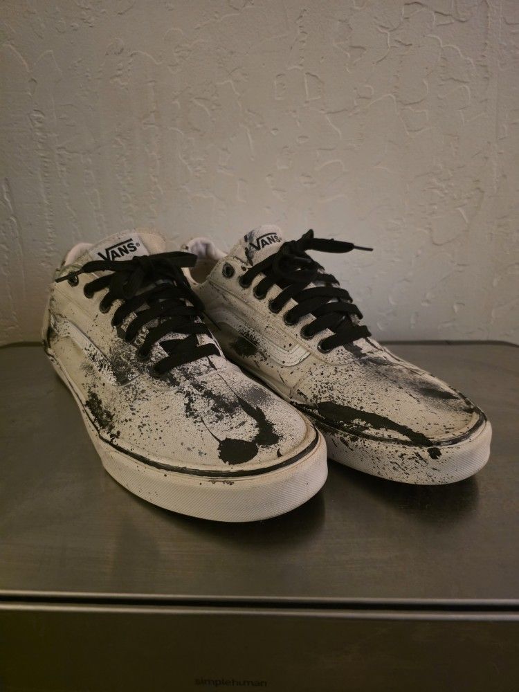 Men's Vans Ward Lows Custom 1 Of A Kind Splatter Painted (Blk/Wht) Men's Sz12