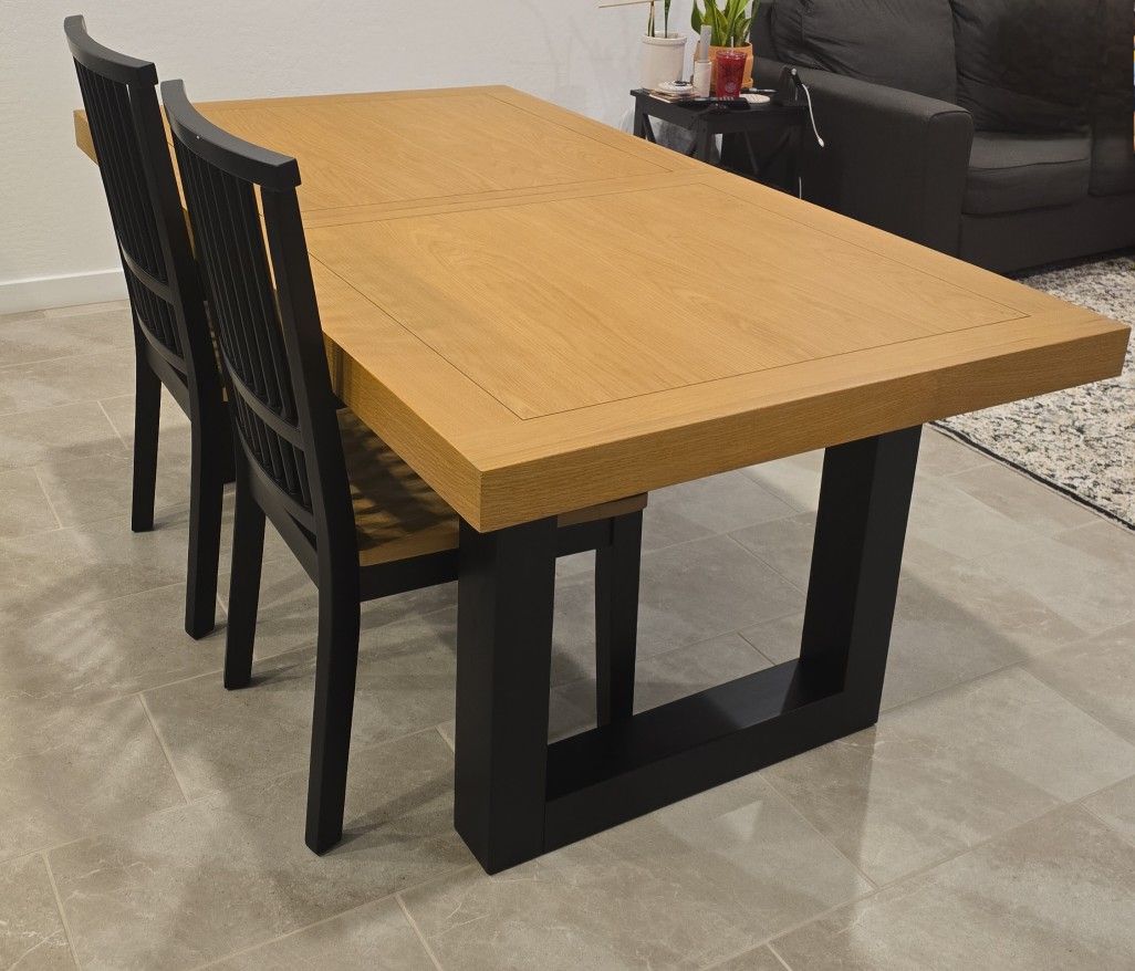 Oak/Black Dining Table with 6 Chairs