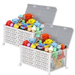 PHINOX Toy Box Storage, Toy Chest Toy Organizers and Storage Bins, 2 Pack White Metal