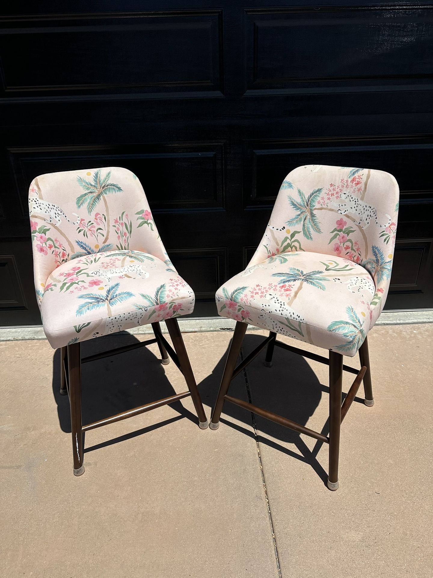 Set of Barstool height upholstered chairs with wooden legs (and extra set of legs)