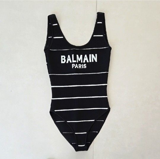 Balmain Black and White Striped Knitted Bodysuit Size 34