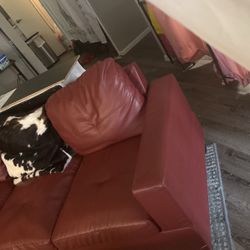 Red leather couch sectional $500 OBO