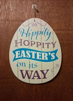Hippity Hoppity Easter on its way hanging wood sign