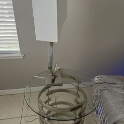 Glass Table With Metallic Polls & White Diamond Finish Lamp 