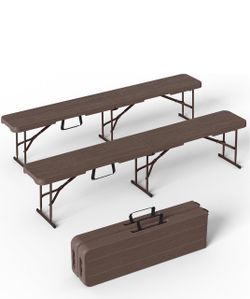 VSOAEIL 6 Foot Folding Bench 2 Pack, Foldable Plastic Bench Indoor Outdoor