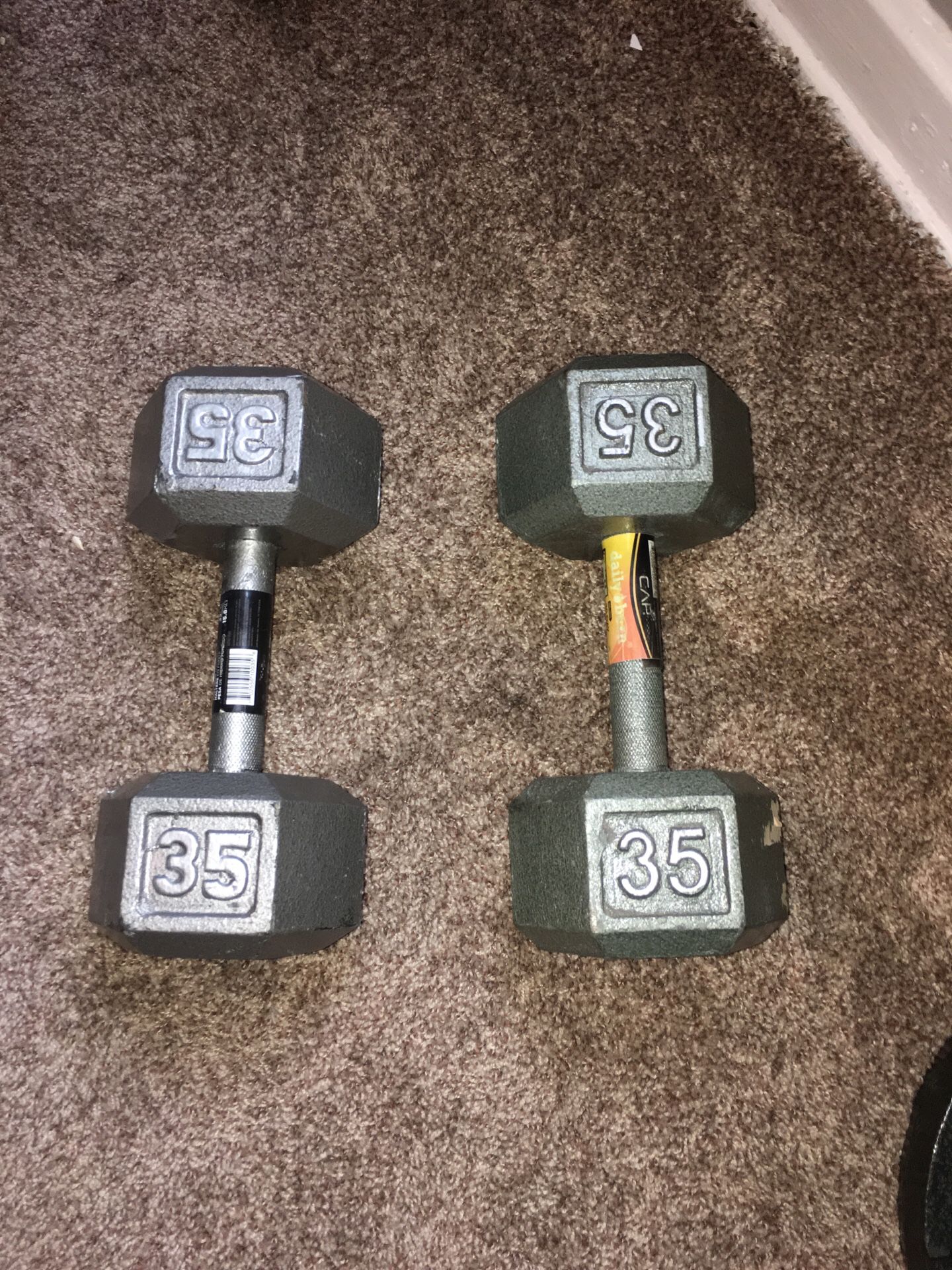 Two 35 pound dumbbells