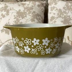 Vintage pyrex bowl Olive Green And White