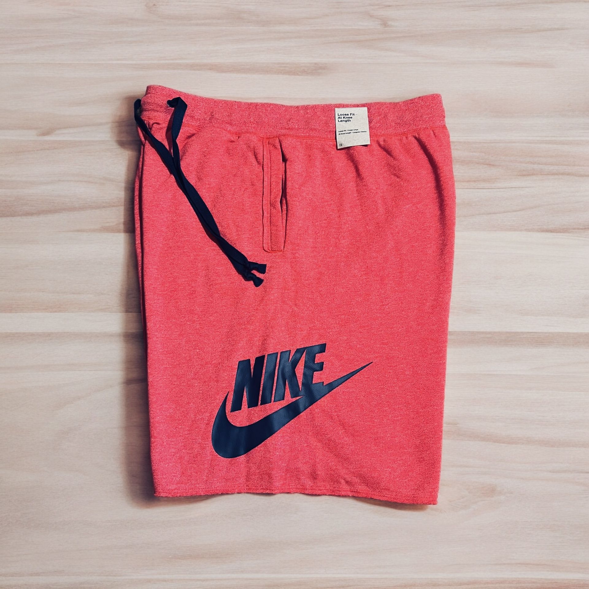 Nike Sweat Shorts XL Red Swoosh Spellout Elastic Waist Drawstring NWT