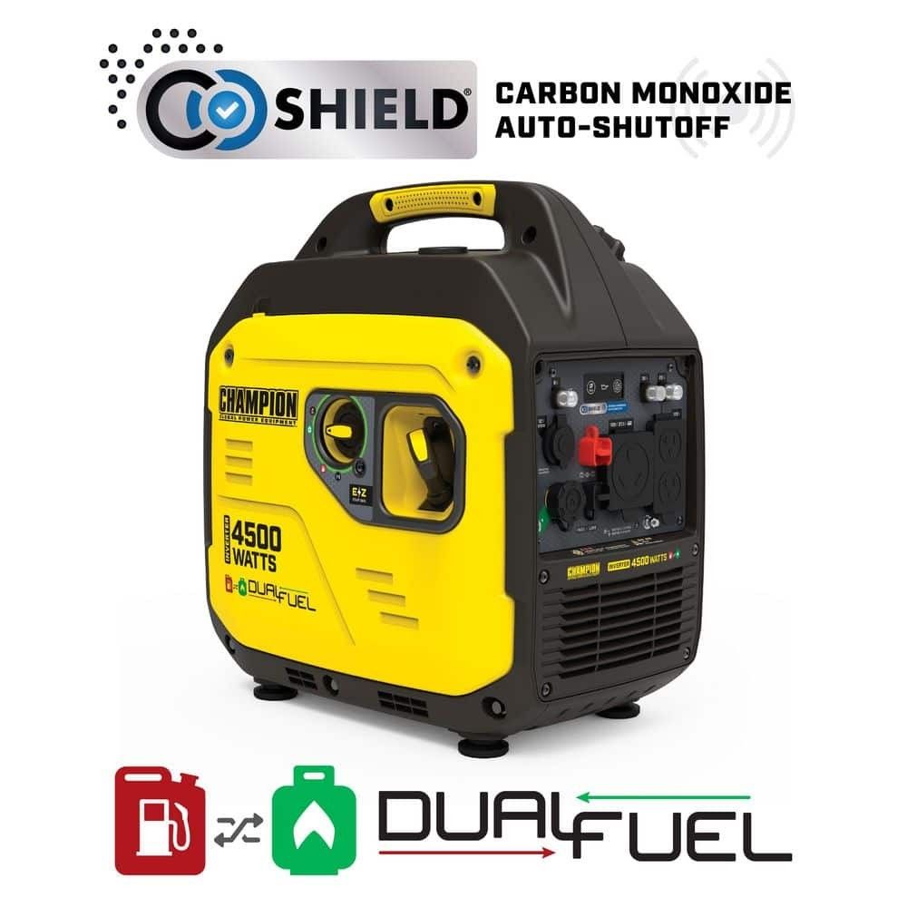 4500/3500-Watt Electric Start Gasoline/Propane Powered Dual Fuel Inverter Generator with Quiet Technology and CO Shield