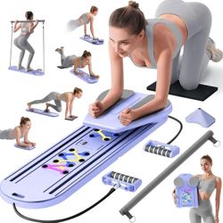 Pilates Board, Pilates Reformer Set, Pilates Machine 15-in-1 Multifunctional Abdominal Board for Home Office Workout, Foldable Portable Pilates Reform
